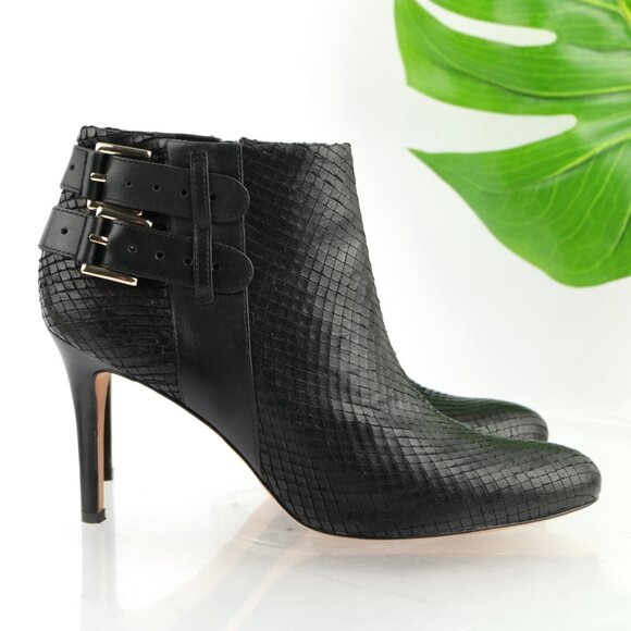 Ann Taylor Womens Boots Size 9 Black Leather Snake High Heel Elegant Booties - Picture 1 of 11